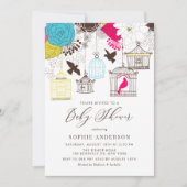 Kleurrijke grillige vogelkooien Baby shower Kaart (Voorkant)