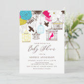 Kleurrijke grillige vogelkooien Baby shower Kaart (Staand voorkant)