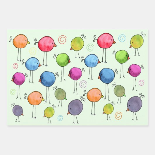 Kleurrijke grillige vogels inpakpapier vel (Voorkant 2)