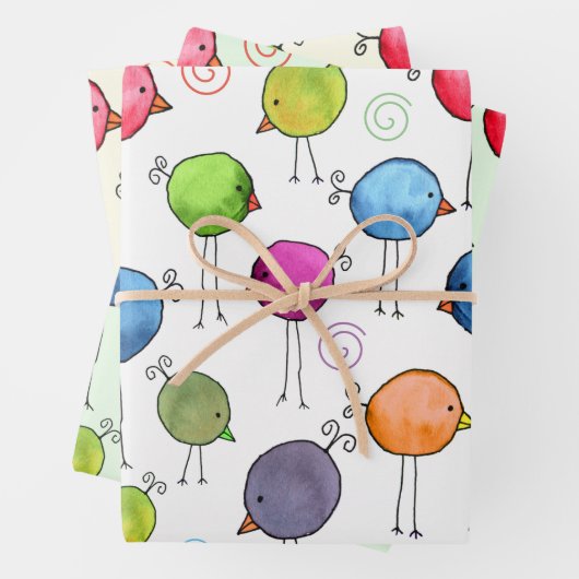 Kleurrijke grillige vogels inpakpapier vel (In situ)