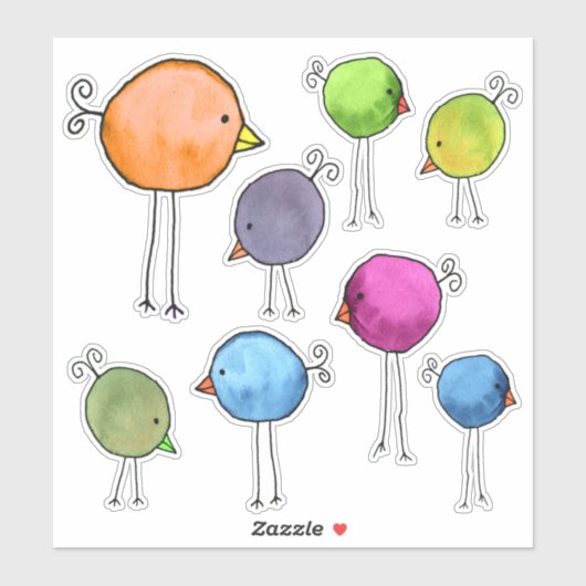Kleurrijke grillige vogels sticker (Vel)