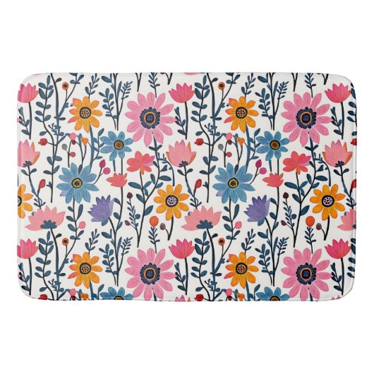 Kleurrijke grillige volkskunst Bloemen Badmat (Voorkant)