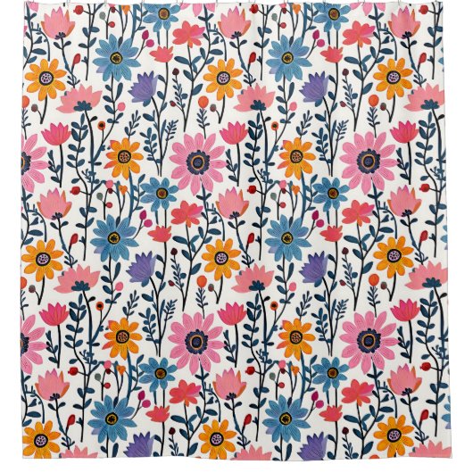 Kleurrijke grillige volkskunst Bloemen Douchegordijn (Voorkant)