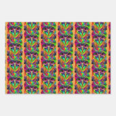 Kleurrijke grillige volkskunst uilen verjaardag inpakpapier vel (Voorkant 3)