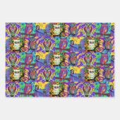 Kleurrijke grillige volkskunst uilen verjaardag inpakpapier vel (Voorkant 2)