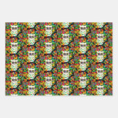 Kleurrijke grillige volkskunst uilen verjaardag inpakpapier vel (Voorkant)