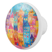 Kleurrijke grillige Waterverf Townscape Keramische Knop (Rechts)