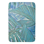 Kleurrijke groen blauw tropisch blad waterverf badmat (Voorkant Verticaal)