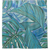 Kleurrijke groen blauw tropisch blad waterverf douchegordijn (Voorkant)