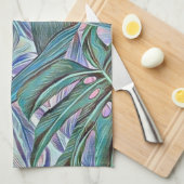 Kleurrijke groen blauw tropisch blad waterverf theedoek (Quarter Fold)