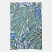 Kleurrijke groen blauw tropisch blad waterverf theedoek (Verticaal)