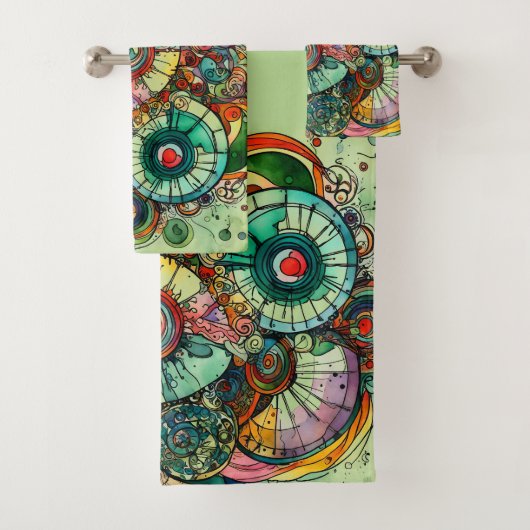 Kleurrijke Groene Abstracte Doodle Art Handdoek se (Insitu)