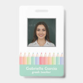 Kleurrijke Groene Barcode Docent ID-kaart Badge (Voorzijde)