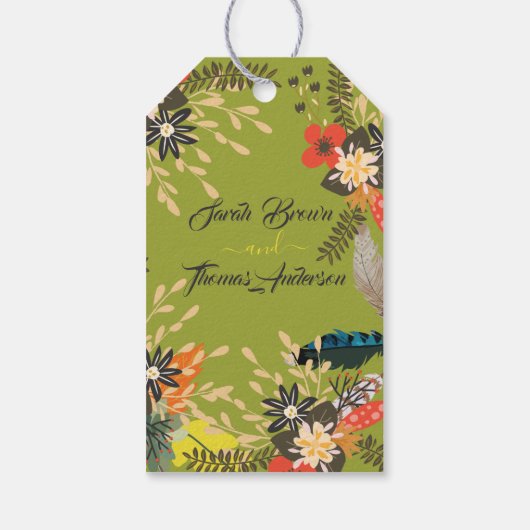 KLEURRIJKE GROENE BLOEMBOHO CADEAULABEL (Achterkant)