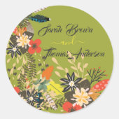 KLEURRIJKE GROENE BLOEMBOHO RONDE STICKER (Voorkant)