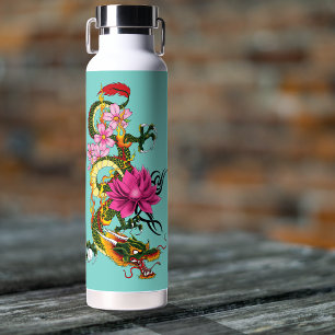 Kleurrijke Groene Chinese Draak Lotus Theelbladtat Waterfles