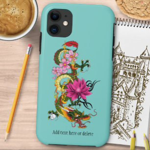 Kleurrijke Groene Chinese Draak Lotus Theelblauw T Case-Mate iPhone Case