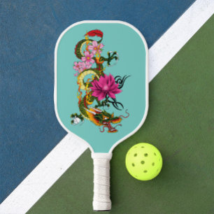 Kleurrijke Groene Chinese Draak Lotus Theelint Tat Pickleball Paddle