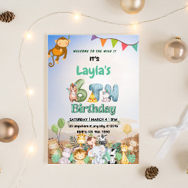 Kleurrijke groene en blauwe Safari 6de verjaardags Kaart