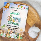 Kleurrijke groene en blauwe safari 6de verjaardags kaart