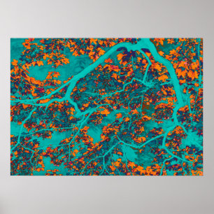 Kleurrijke groene en oranje bomen poster