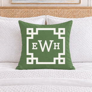 Kleurrijke Groene Griekse Sleutel Monogram Eerste Kussen