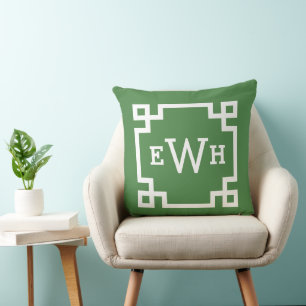Kleurrijke Groene Griekse Sleutel Monogram Eerste  Kussen