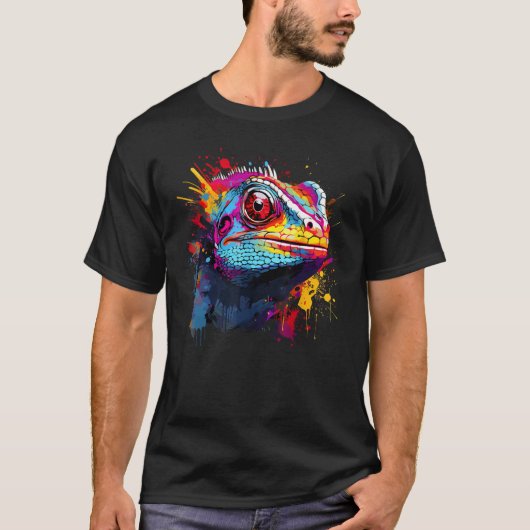 Kleurrijke groene Iguana Hagedis Dierenvriend Spla T-shirt (Voorkant)