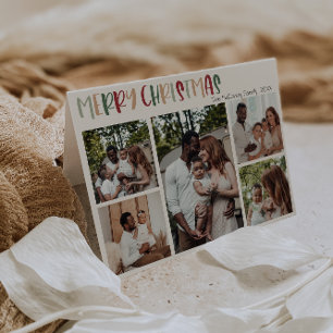 Kleurrijke groene kerst, vijf foto gevolgd door vi feestdagen kaart