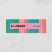 Kleurrijke groene roze minimalistische strepen han mini visitekaartje (Voorkant)