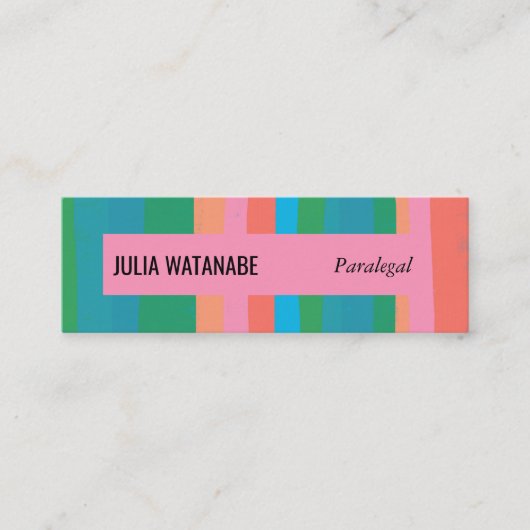 Kleurrijke groene roze minimalistische strepen han mini visitekaartje (Voorkant)