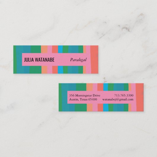 Kleurrijke groene roze minimalistische strepen han mini visitekaartje (Voorkant / Achterkant)