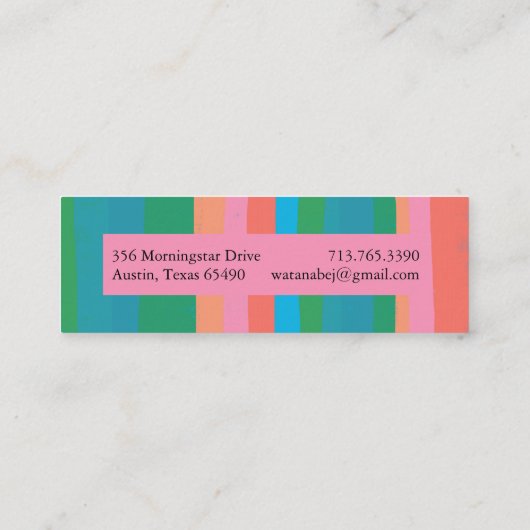 Kleurrijke groene roze minimalistische strepen han mini visitekaartje (Achterkant)