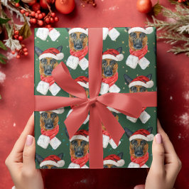 Kleurrijke Groene Sterren Duitse Herder Kerstmis Cadeaupapier