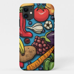 Kleurrijke groenten en fruit op blauw iPhone 11 hoesje