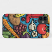 Kleurrijke groenten en fruit op blauw Case-Mate iPhone case (Achterkant (horizontaal))