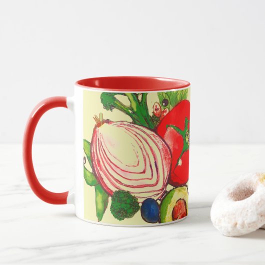 Kleurrijke Groenten Kunst  Mok (Met donut)