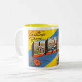  kleurrijke groeten uit Ohio Tweekleurige Koffiemok (Voorkant links)