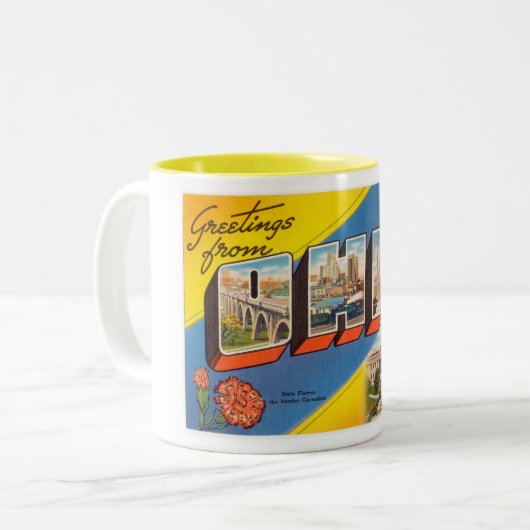  kleurrijke groeten uit Ohio Tweekleurige Koffiemok (Voorkant links)