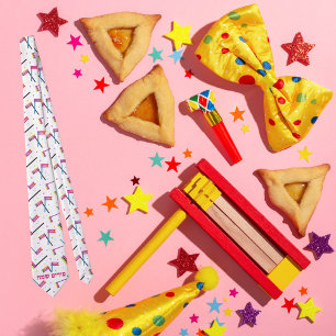 Kleurrijke Grogger Hebreeuws Happy Purim Stropdas