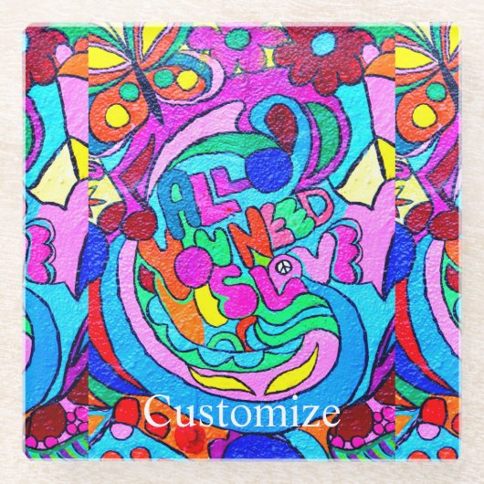 kleurrijke groovitsrust en liefde glazen onderzetter (Voorkant)