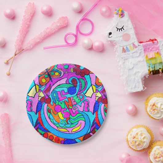 kleurrijke groovitsrust en liefde papieren bordje (Feest)