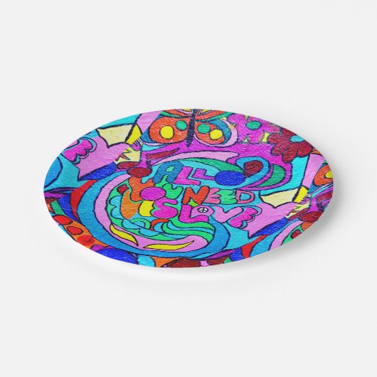 kleurrijke groovitsrust en liefde papieren bordje (Gekanteld)