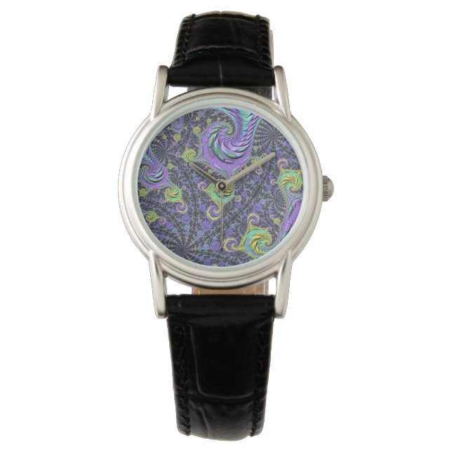 Kleurrijke Groovy Boho Hippie Funky Abstract Fract Horloge (Voorkant)
