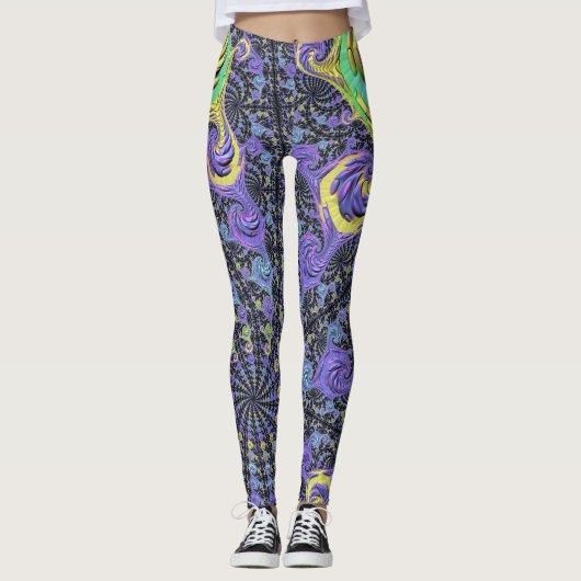 Kleurrijke Groovy Boho Hippie Funky Abstracte Frac Leggings (Voorkant)