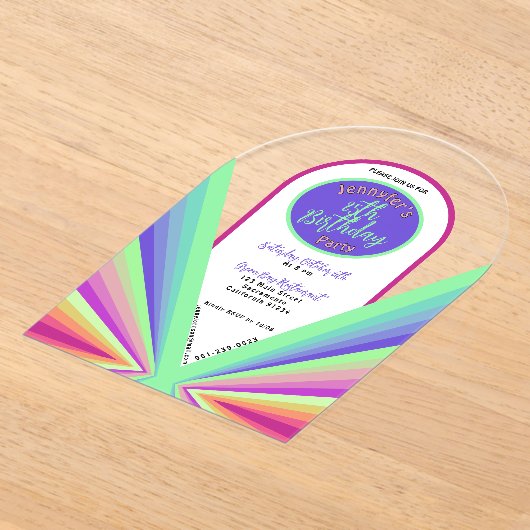 Kleurrijke groovy jaren 70 retro Verjaardagsboog Acryl Uitnodigingen (Laagn)