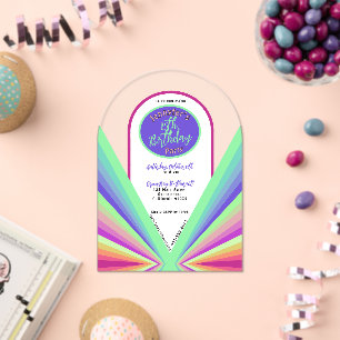 Kleurrijke groovy jaren 70 retro Verjaardagsboog Acryl Uitnodigingen