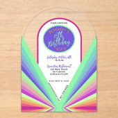 Kleurrijke groovy jaren 70 retro Verjaardagsboog Acryl Uitnodigingen (Voorkant)