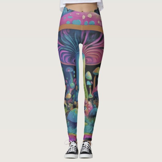 Kleurrijke Groovy Magic Mushrooms Leggings (Voorkant)