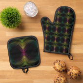 Kleurrijke Groovy Psychedelic Pattern Abstracte Ku Ovenwant & Pannenlap Set (Top down)